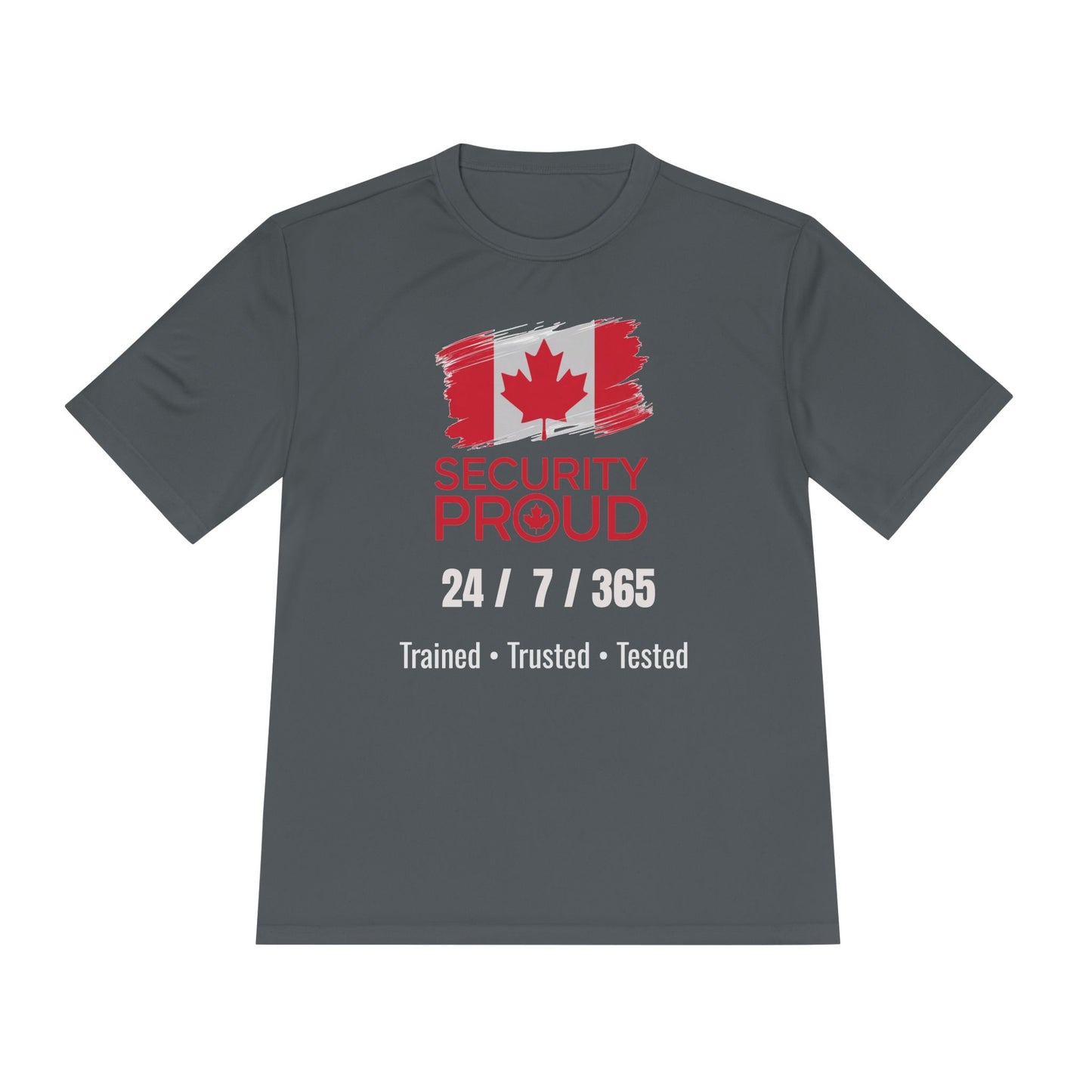Security Proud Moisture-Wicking Tee | Black Unisex Fit | 24/7/365 | Trained • Trusted • Tested | Canada Edition
