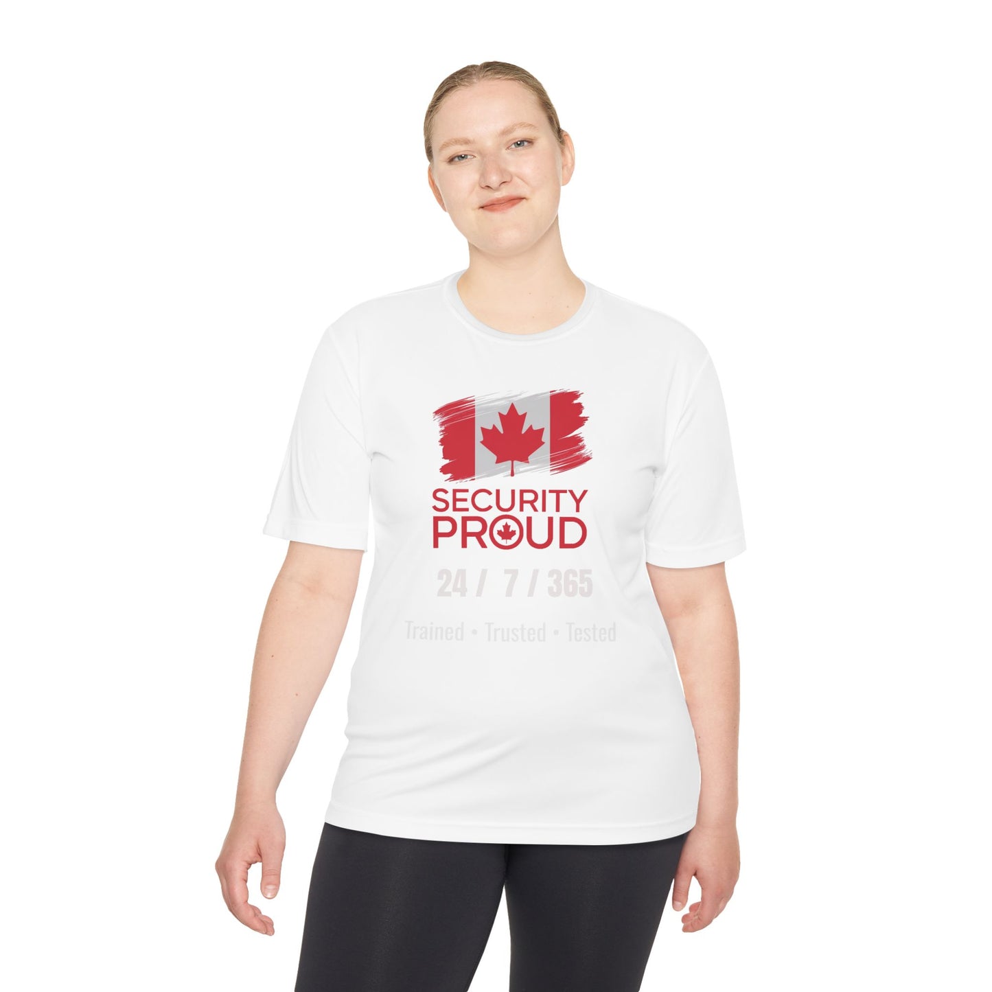 Security Proud Moisture-Wicking Tee | Black Unisex Fit | 24/7/365 | Trained • Trusted • Tested | Canada Edition