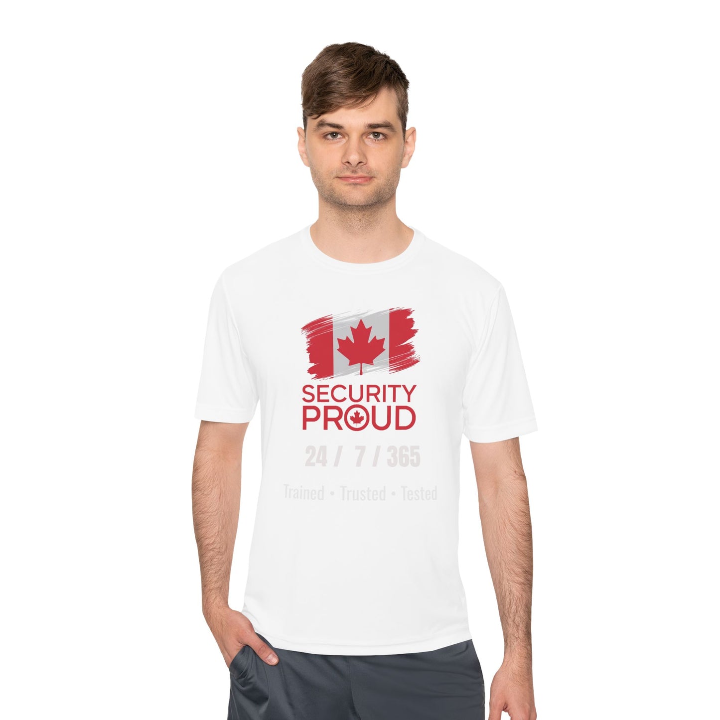 Security Proud Moisture-Wicking Tee | Black Unisex Fit | 24/7/365 | Trained • Trusted • Tested | Canada Edition