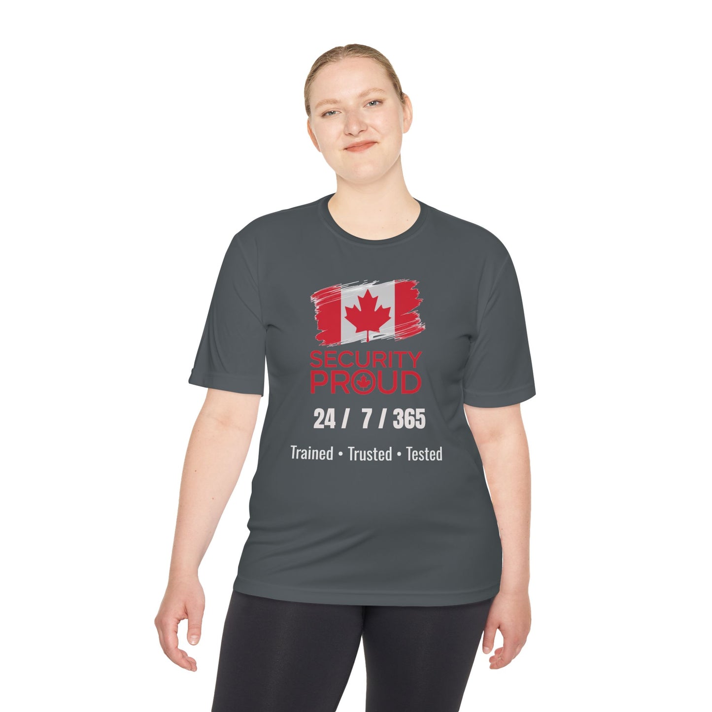 Security Proud Moisture-Wicking Tee | Black Unisex Fit | 24/7/365 | Trained • Trusted • Tested | Canada Edition