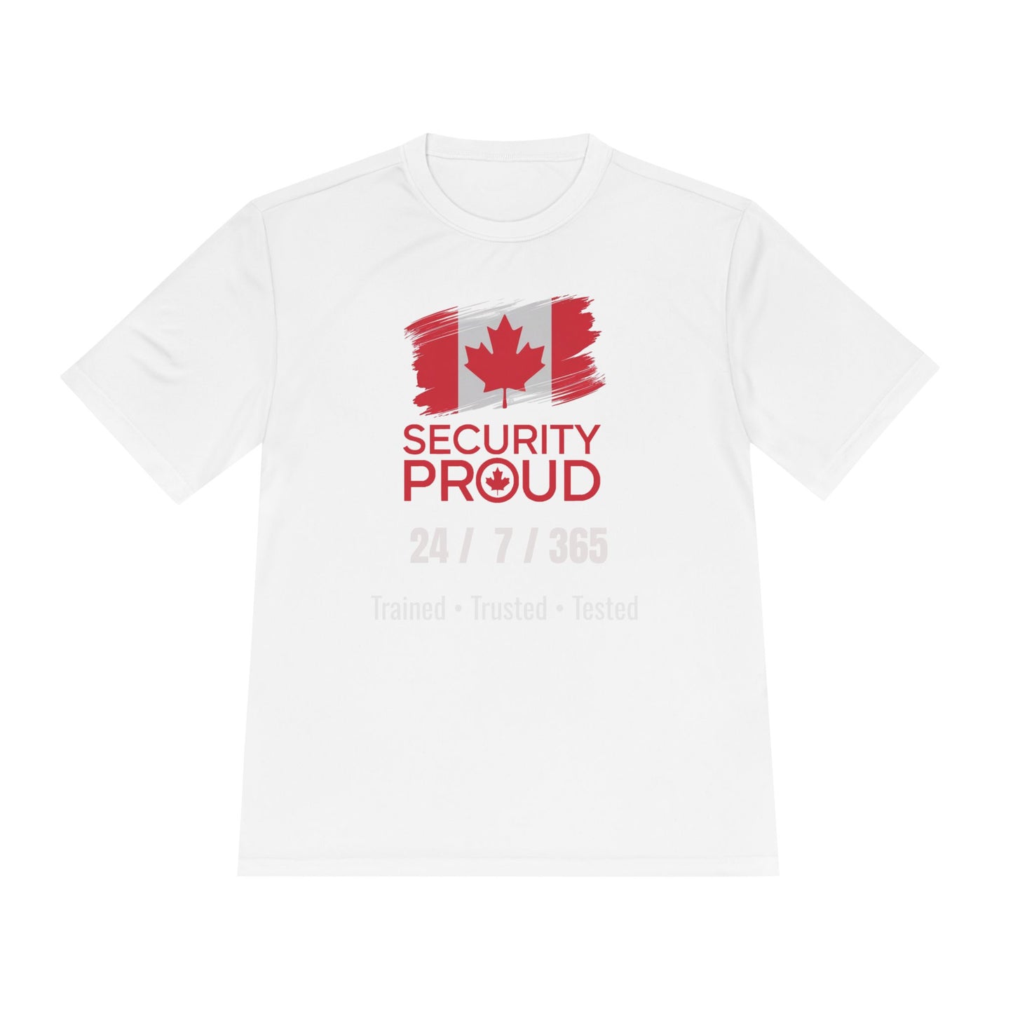 Security Proud Moisture-Wicking Tee | Black Unisex Fit | 24/7/365 | Trained • Trusted • Tested | Canada Edition