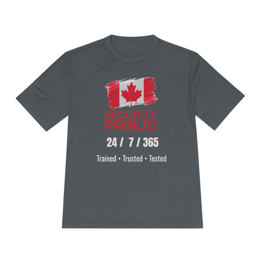 Security Proud Moisture-Wicking Tee | Black Unisex Fit | 24/7/365 | Trained • Trusted • Tested | Canada Edition